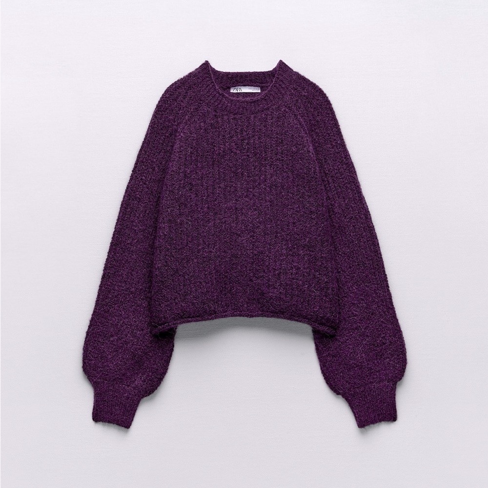 ZARA PURL KNIT SWEATER - PURPLE - M